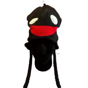 Y2K Deadmau5 Face Peruvian Beanie Cap Black Red Ears Braids Big Mouth House NWT